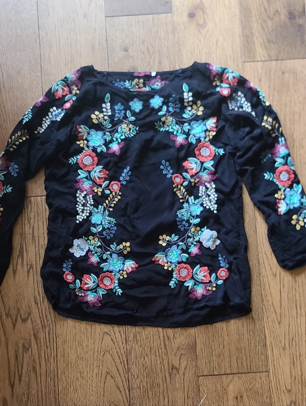 Johnny Was Black Floral Embroidered Blouse